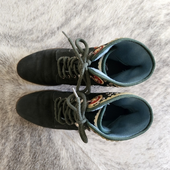 Mariagrazia Ripari Vintage Suede Embroidered Floral Studded Lace Up Boots - Picture 7 of 12